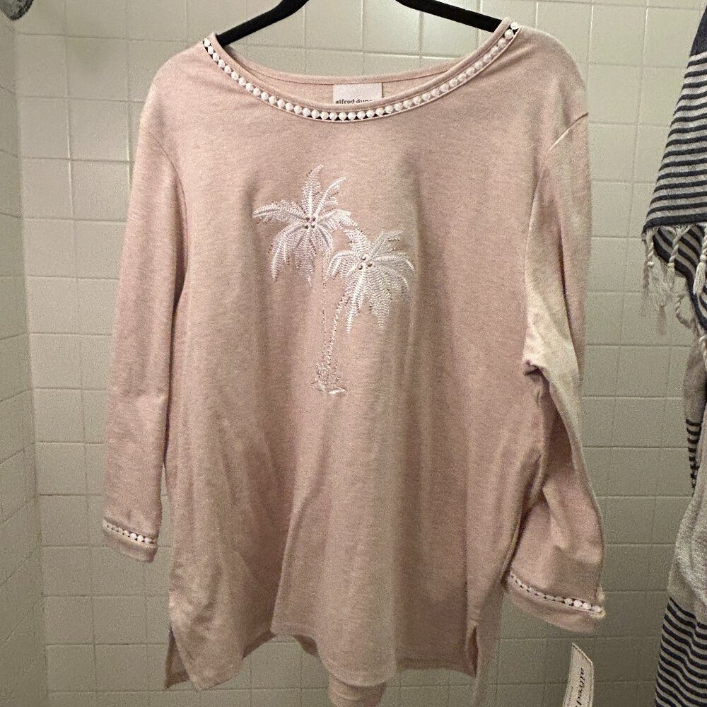 Alfred‎ Dunner Key Largo Longsleeve Palm Tree Embroidered Shirt XL NWT